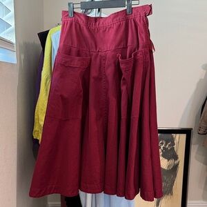 J. Peterman Women’s Red Full Skirt Size 8 – 100% Cotton, Pockets, A-Line fit